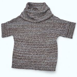 FEVER COZY AQUA AND BROWN MARLED KNIT COWL NECK SHORT SLEEVE SWEATER SIZE M